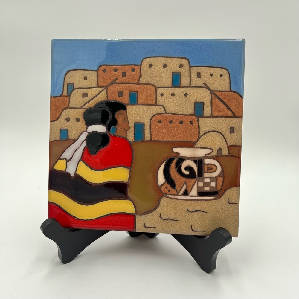Mag Mor Studio Southwest Santa Fe Ceramic Art Tile Wall Decor Trivet 7 7/8 in